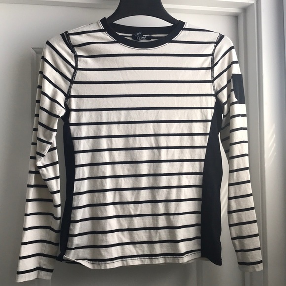 Chaps Sport long-sleeve black & white striped tee - Picture 1 of 3